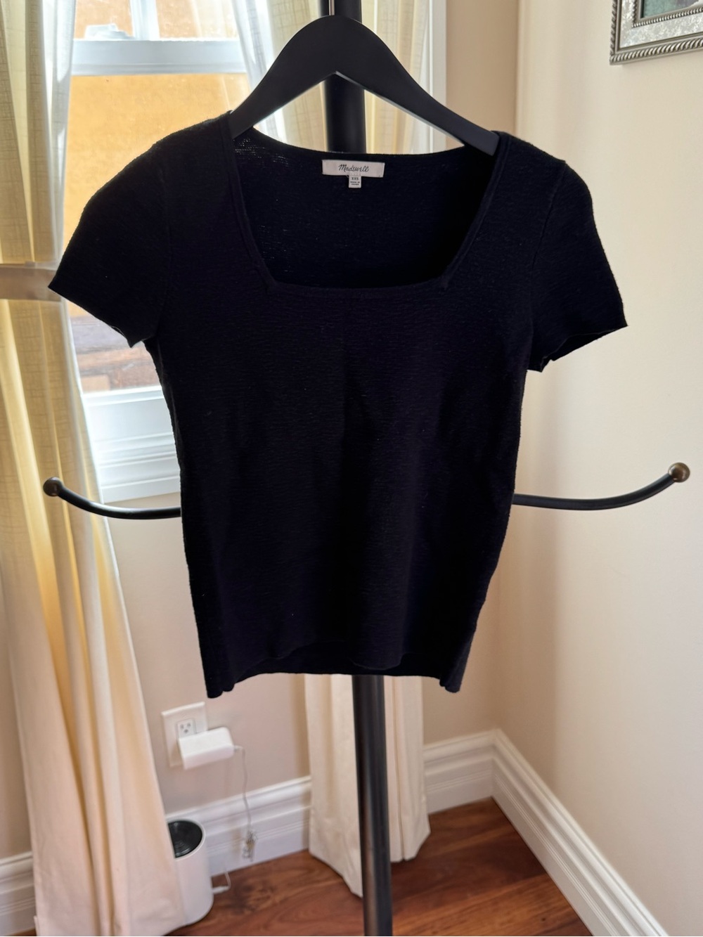 Madewell Black Short Sleeve Square Neck Knit Top Size XXS